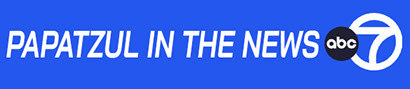 Logo text reading 'Papatzul in the News' with ABC 7 logo on a blue background.